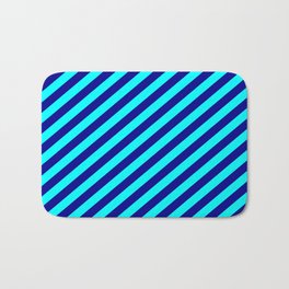 [ Thumbnail: Cyan & Dark Blue Colored Lined/Striped Pattern Bath Mat ]
