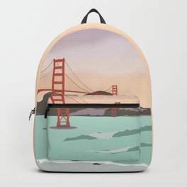 Waves under the Golden Gate Bridge, San Francisco, California Backpack | Illustration, Adventure, Travel, Goldengatebridge, Coast, Drawing, Usa, Bridge, Wanderlust, Sunset 