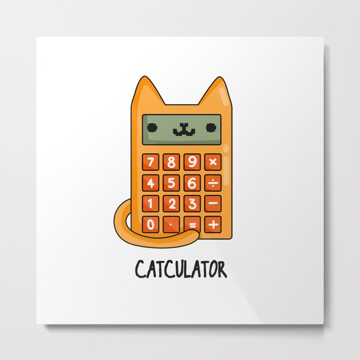 Catculator Cute Cat Calculator Pun Metal Print