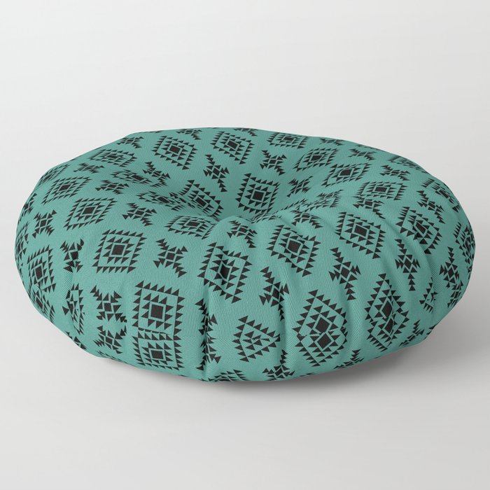 Green Blue and Black Native American Tribal Pattern Floor Pillow