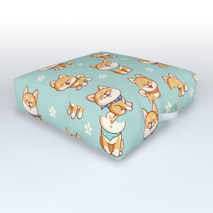 Happy Shiba Inu Puppers with Bandanas  Outdoor Floor Cushion