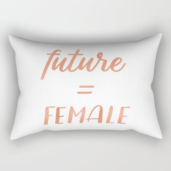 The Future is Female Pink Rose Gold on Black Rectangular Pillow