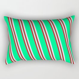 [ Thumbnail: Lavender, Red & Green Colored Striped Pattern Rectangular Pillow ]