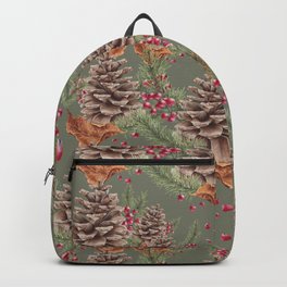 Festive Holiday Fall Pinecone and Berries Botanical Floral Illustration Pattern Backpack