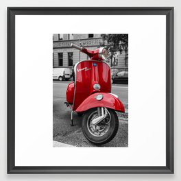 Red Vespa Sprint In Bologna Black and White Photography Framed Art Print