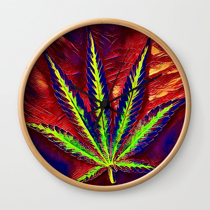 Pot Leaf on Red Mountains Wall Clock
