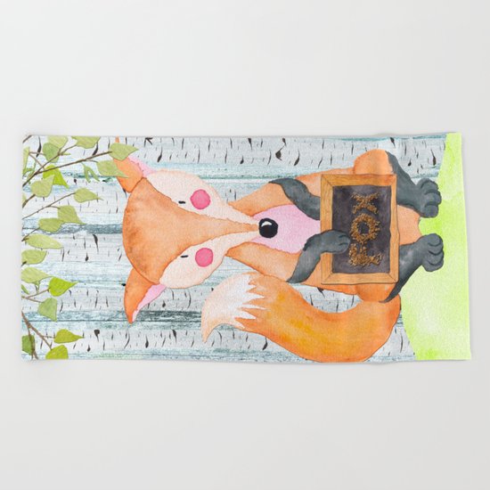 The little Fox- Woodland Friends- Watercolor Illustration Beach Towel