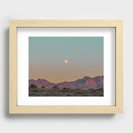 Sunset Moon Ridge // Grainy Red Mountain Range Desert Landscape Photography Yellow Fullmoon Blue Sky Recessed Framed Print