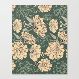 Peach Spring Flowers on Forest Green Canvas Print