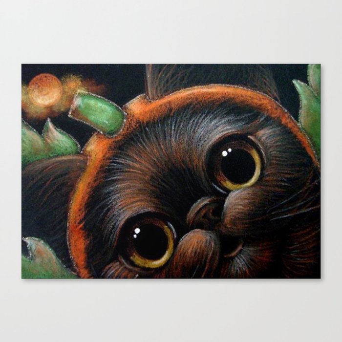 Black Persian Cat With Halloween Pumpkin Costume Canvas Print By