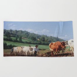 Rosa Bonheur, Ploughing in the Nivernais 2 ,Labourage nivernais Beach Towel