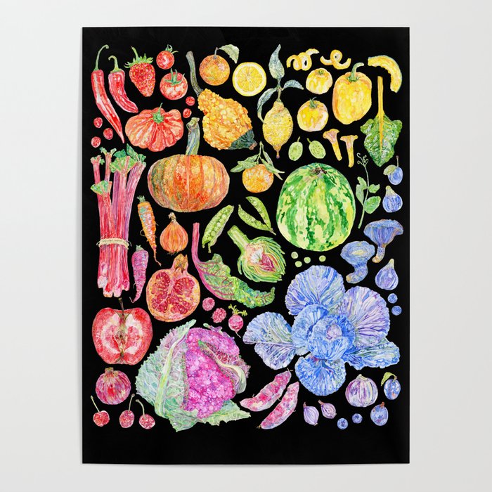 Rainbow of Fruits and Vegetables Dark Poster