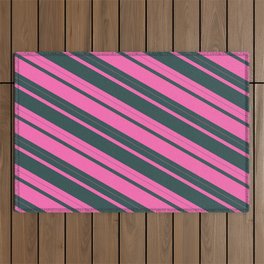 [ Thumbnail: Hot Pink and Dark Slate Gray Colored Lined Pattern Outdoor Rug ]