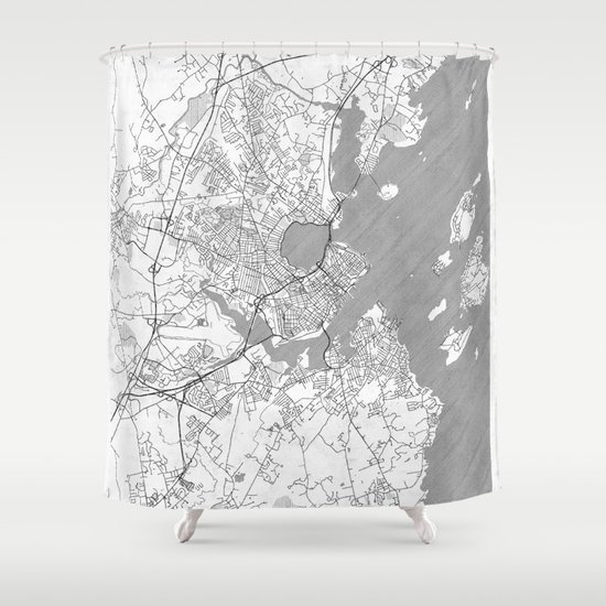 Portland Maine Map Line Shower Curtain By Hubertroguski Society6