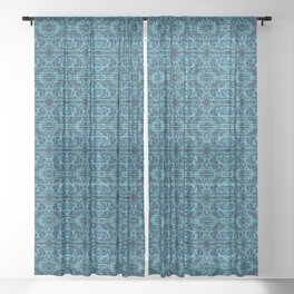 Liquid Light Series 45 ~ Blue Abstract Fractal Pattern Sheer Curtain