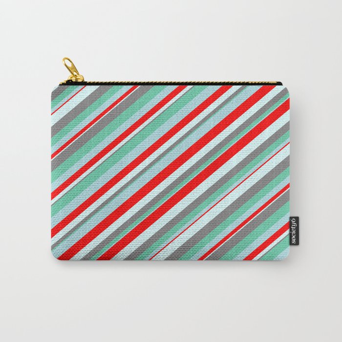 Eyecatching Aquamarine, Powder Blue, Red, Light Cyan, and Gray Colored Lines Pattern Carry-All Pouch