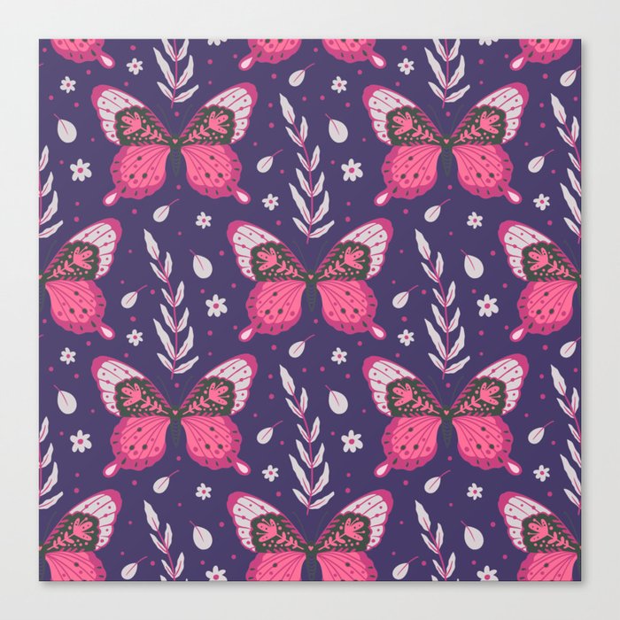 Wine Colored Butterflies on Blue Canvas Print