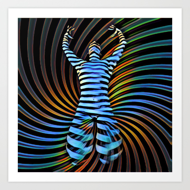 3506 Dew Kneeling Nude Striped Figure In Abstract Power Form Art