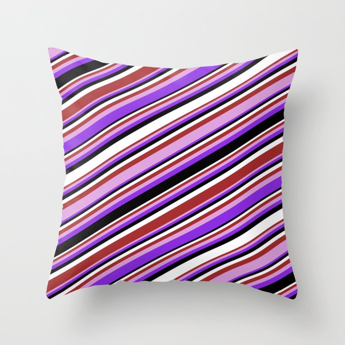 Colorful Brown, Plum, Purple, Black, and White Colored Pattern of Stripes Throw Pillow