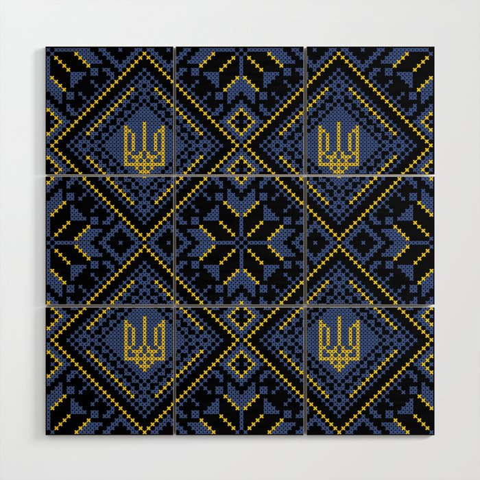 Ukrainian colors tricot style art for home decoration. Wood Wall Art