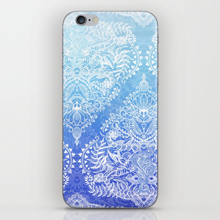Out of the Blue - White Lace Doodle in Ombre Aqua and Cobalt iPhone Skin