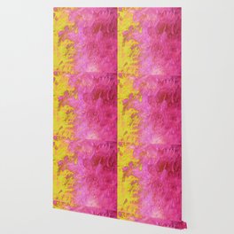 Bold Abstract Painting with Yellow, Pink and Red Wallpaper