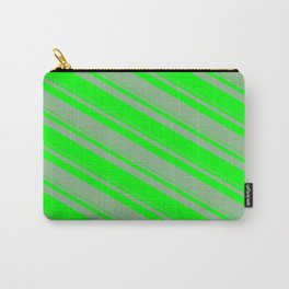 [ Thumbnail: Dark Sea Green & Lime Colored Lines/Stripes Pattern Carry-All Pouch ]