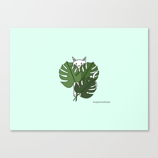 Cat hidden in the palm leaves Canvas Print