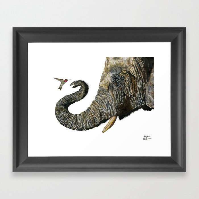 Elephant Cyril And Hummingbird Ayre 2 Framed Art Print
