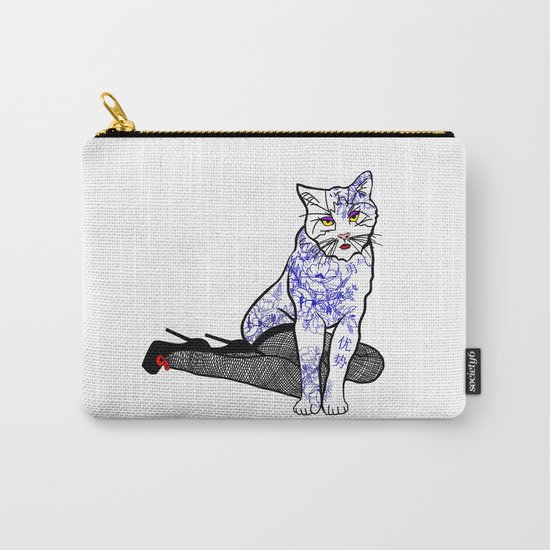 Porcelain Inked Cat Carry-All Pouch