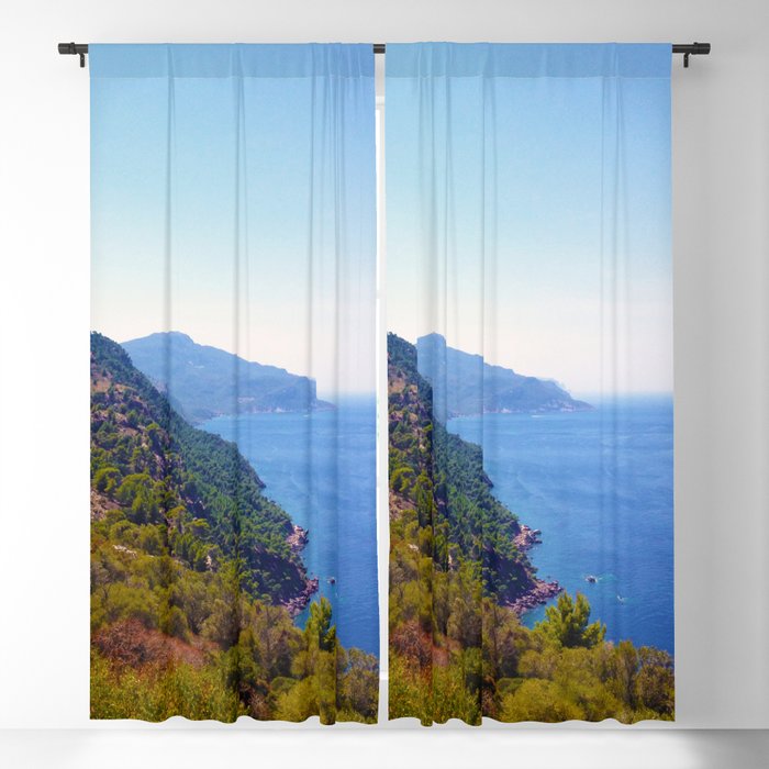 Spain Photography - Huge Mountains By The Blue Ocean  Blackout Curtain