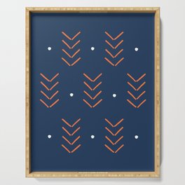 Arrow Lines Geometric Pattern 1 in Navy Blue and Orange Serving Tray