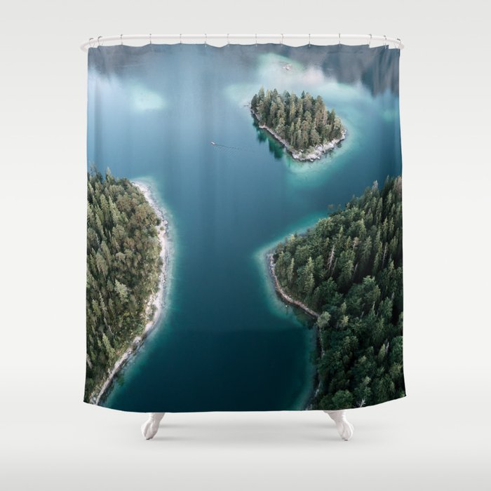 Lake Reflection at Sunset - Landscape Photography Shower Curtain