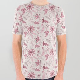 Pink Floral Pattern All Over Graphic Tee