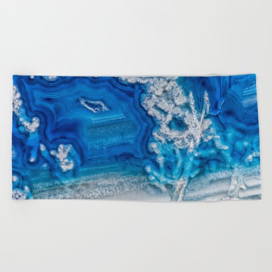 Blue whte agate crystal Beach Towel