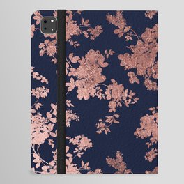 Modern elegant navy blue faux rose gold floral iPad Folio Case