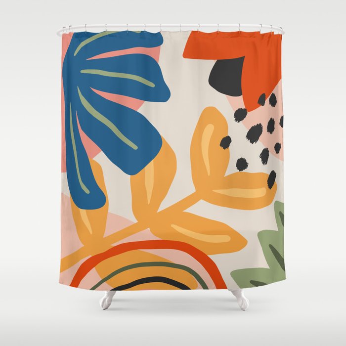 Flower Market Madrid, Abstract Retro Floral Print Shower Curtain