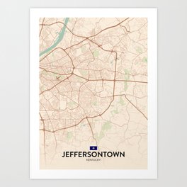 Jeffersontown, Kentucky, United States - Vintage City Map Art Print