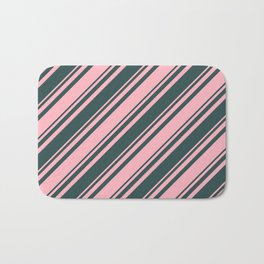 [ Thumbnail: Dark Slate Gray and Light Pink Colored Lined Pattern Bath Mat ]