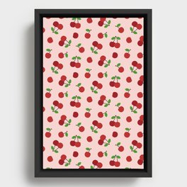 Red Cherries Pattern on Pastel Pink Background Framed Canvas