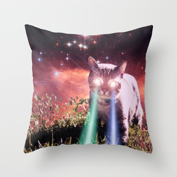 Mega Space Cat Rising Throw Pillow
