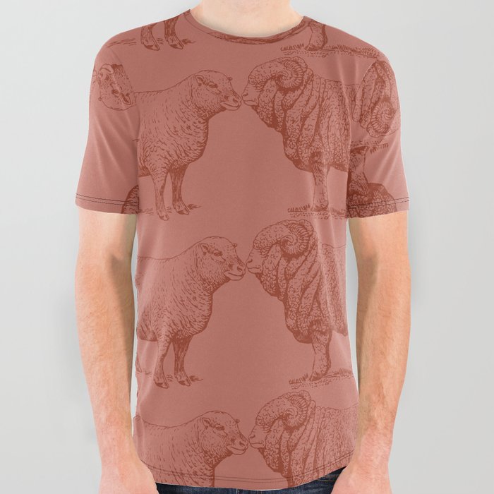 Sheeps in terracota clay and blush pink. Feng shui for love. All Over Graphic Tee