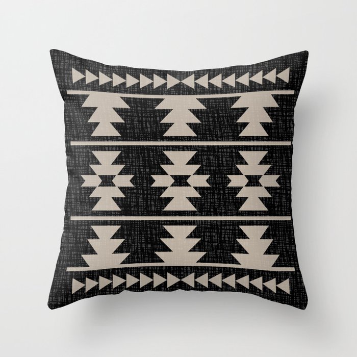 Southwestern Pattern 129 Black and Linen Throw Pillow