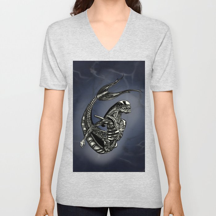 Xenomorph Mermaid V Neck T Shirt