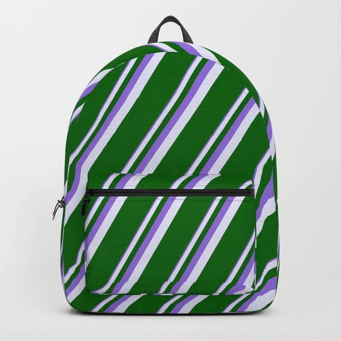 Purple, Lavender & Dark Green Colored Pattern of Stripes Backpack