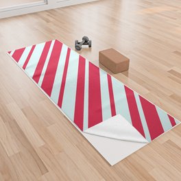 [ Thumbnail: Light Cyan and Crimson Colored Lines Pattern Yoga Towel ]
