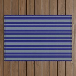 [ Thumbnail: Midnight Blue & Slate Gray Colored Lined Pattern Outdoor Rug ]