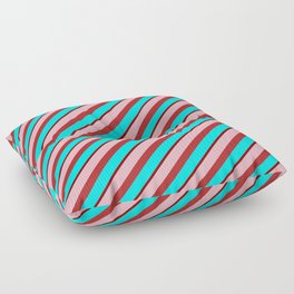 [ Thumbnail: Light Pink, Red, Aqua & Dark Red Colored Stripes/Lines Pattern Floor Pillow ]