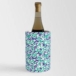 Blue Aqua and White Digital Camoflauge Pattern Wine Chiller