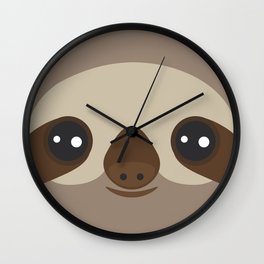 funny and cute smiling Three-toed sloth on brown background Wall Clock